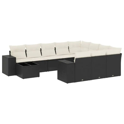 Set Divani da Giardino 11 pz con Cuscini in Polyrattan Nero - homemem39