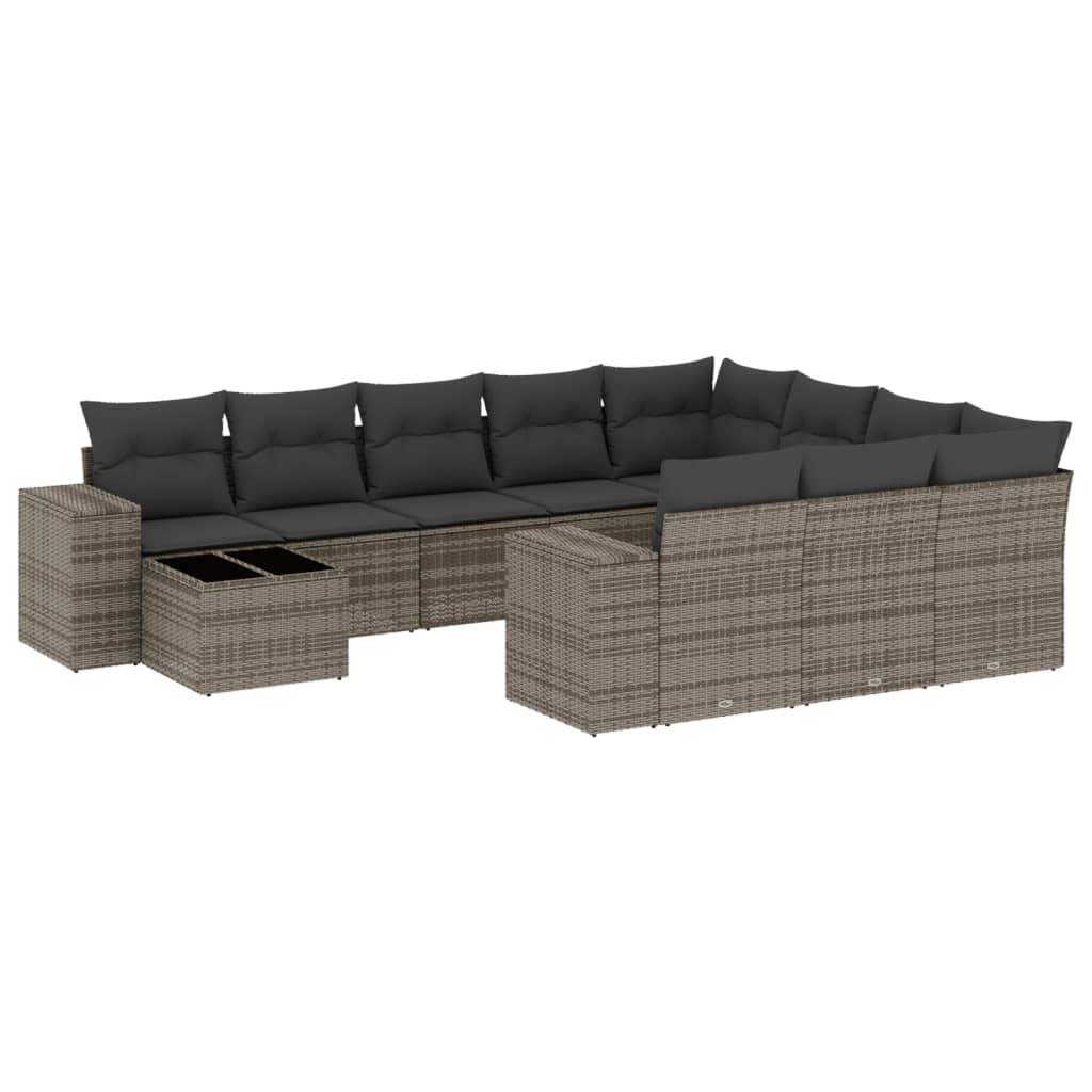 Set Divani da Giardino 11 pz con Cuscini in Polyrattan Grigio - homemem39