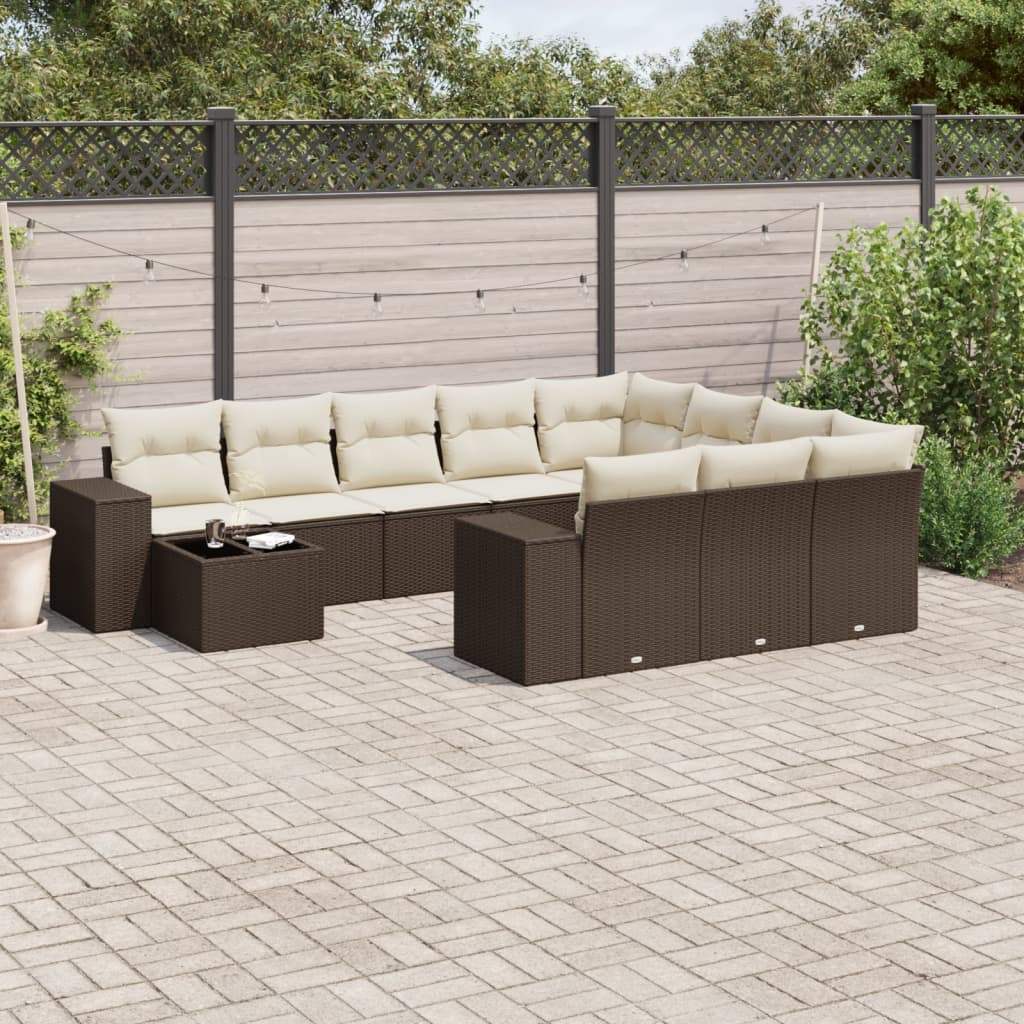 Set Divani da Giardino 11 pz con Cuscini Polyrattan Marrone - homemem39