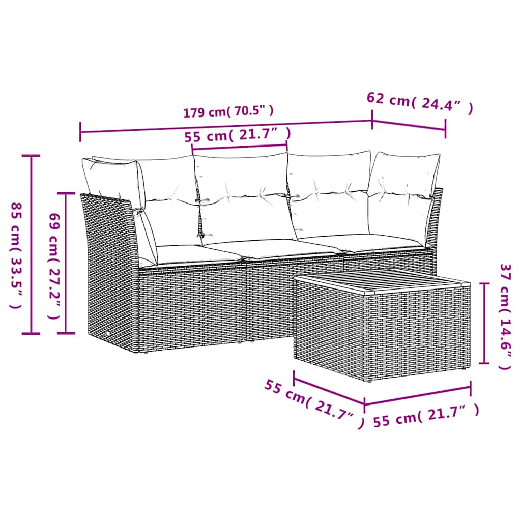 Set Divani da Giardino 4 pz con Cuscini Nero in Polyrattan - homemem39