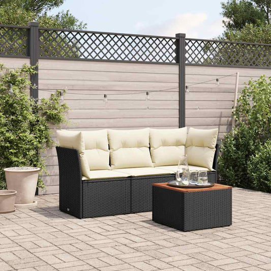 Set Divani da Giardino 4 pz con Cuscini Nero in Polyrattan - homemem39