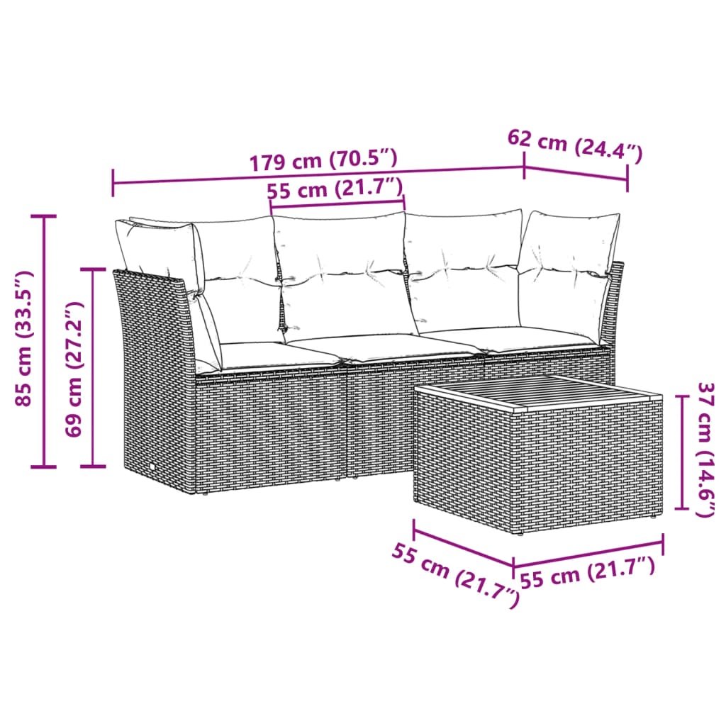Set Divani da Giardino 4 pz con Cuscini in Polyrattan Grigio - homemem39