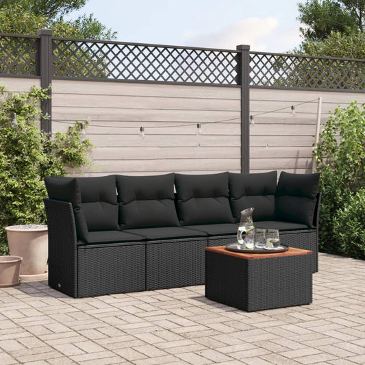 Set Divani da Giardino 5 pz con Cuscini in Polyrattan Nero - homemem39