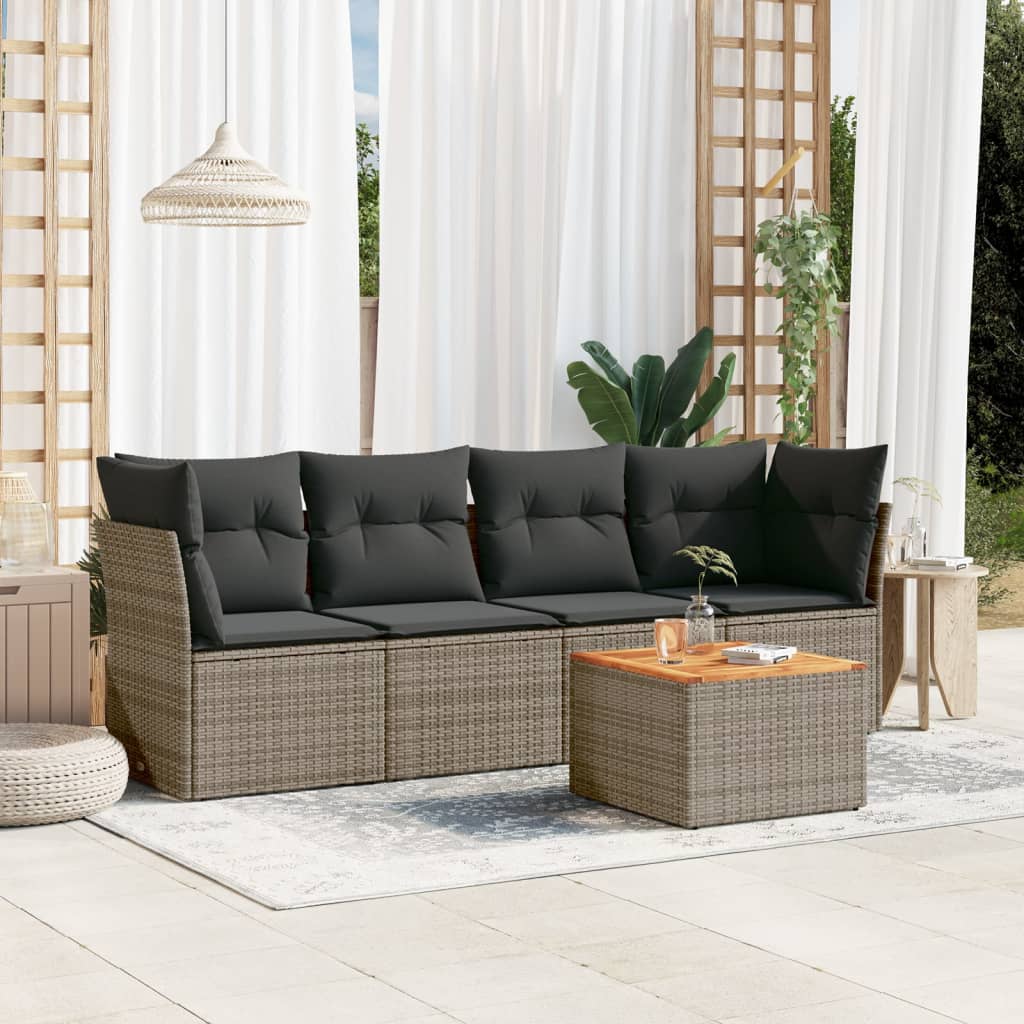 Set Divano da Giardino 5 pz con Cuscini Grigio in Polyrattan - homemem39