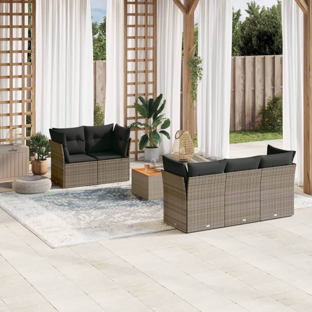Set Divano da Giardino 6 pz con Cuscini Grigio in Polyrattan - homemem39