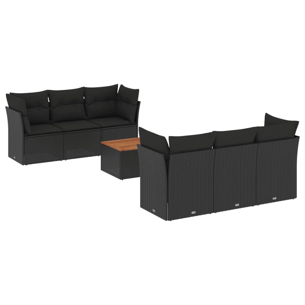 Set Divani da Giardino con Cuscini 7pz Nero Polyrattan | homemem39
