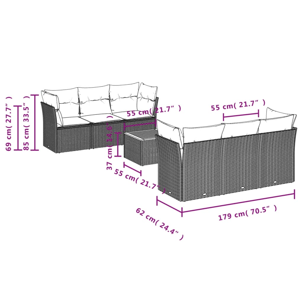 Set Divani da Giardino 7 pz con Cuscini Nero in Polyrattan | homemem39