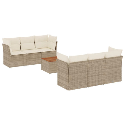 Set Divani da Giardino 7 pz con Cuscini Beige in Polyrattan | homemem39
