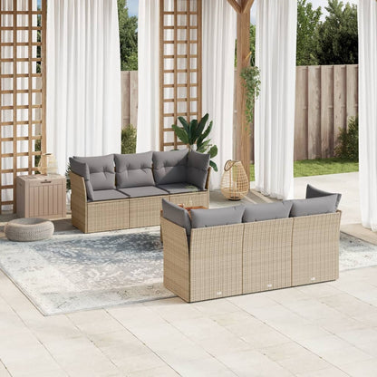 Set Divano da Giardino 7 pz con Cuscini Beige Misto Polyrattan | homemem39