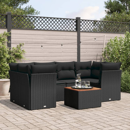 Set Divani da Giardino con Cuscini 7pz Nero Polyrattan | homemem39