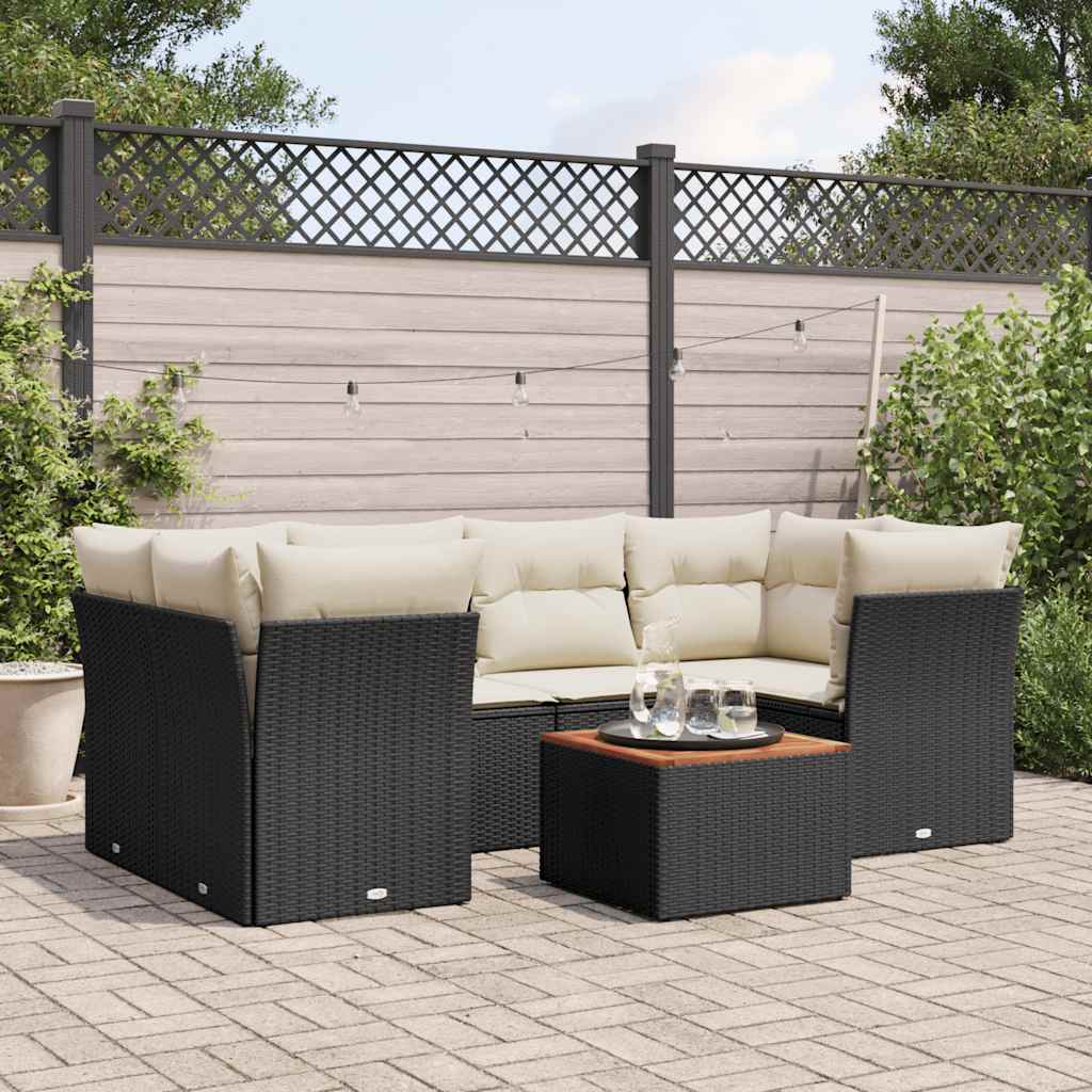Set Divani da Giardino con Cuscini 7pz Nero Polyrattan - homemem39