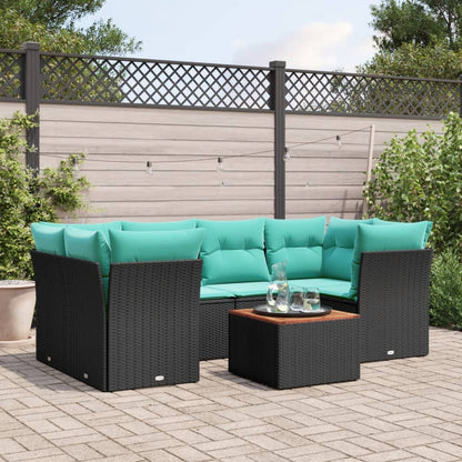 Set Divani da Giardino 7 pz con Cuscini Nero in Polyrattan | homemem39