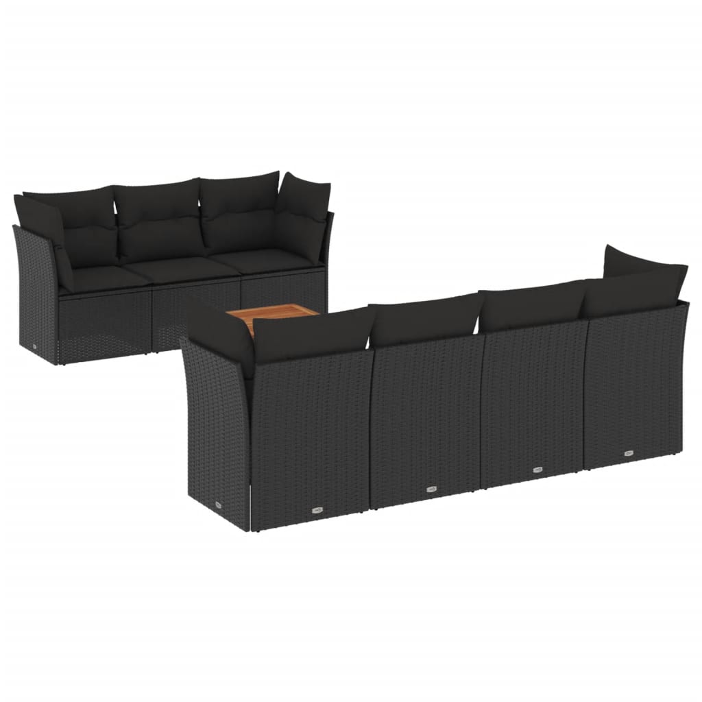 Set Divani da Giardino con Cuscini 8 pz Nero in Polyrattan | homemem39