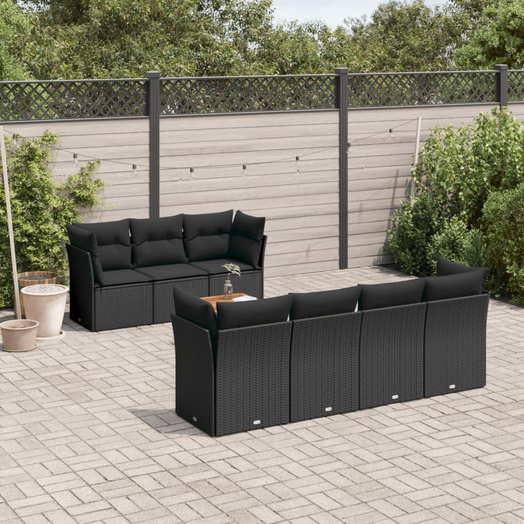 Set Divani da Giardino con Cuscini 8 pz Nero in Polyrattan - homemem39