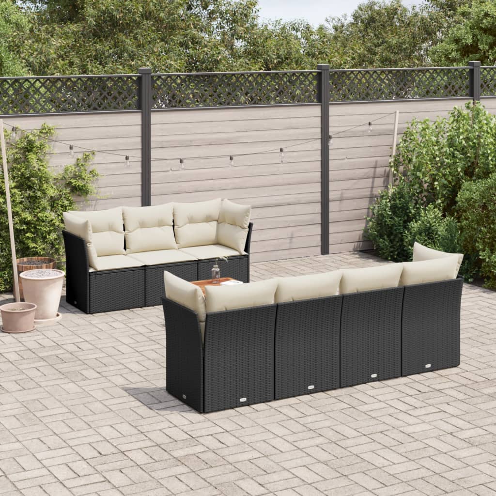Set Divani da Giardino con Cuscini 8 pz Nero in Polyrattan - homemem39