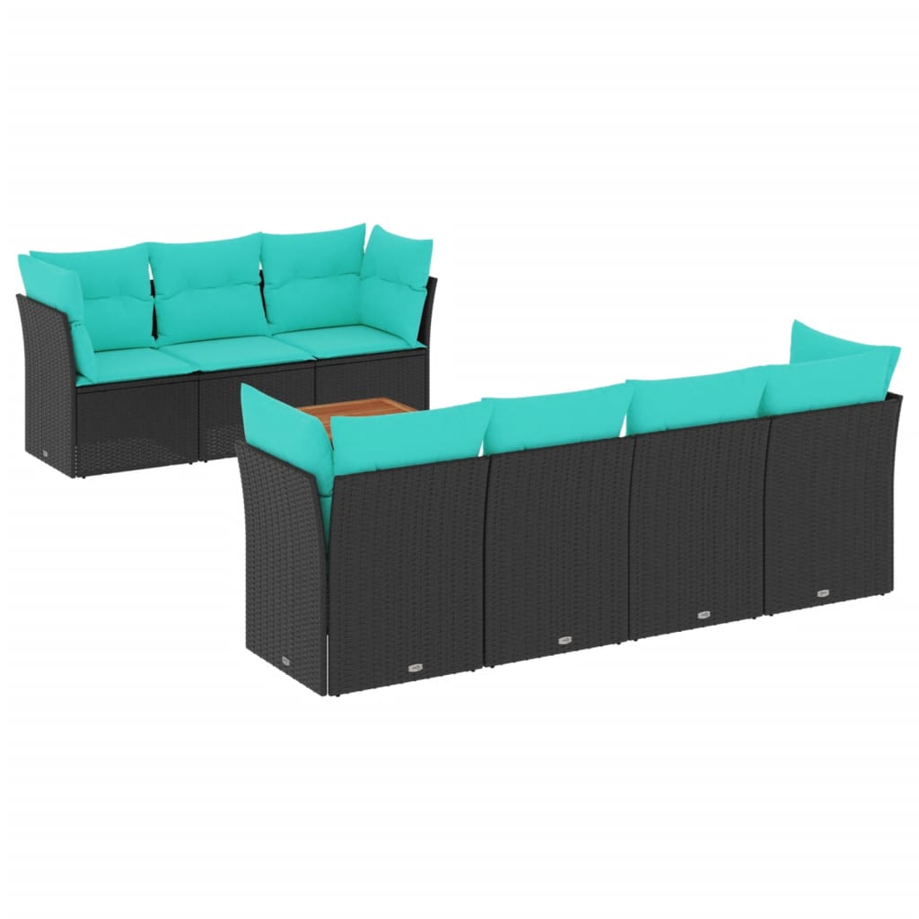 Set Divani da Giardino 8 pz con Cuscini Nero in Polyrattan | homemem39