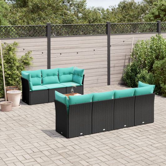Set Divani da Giardino 8 pz con Cuscini Nero in Polyrattan | homemem39