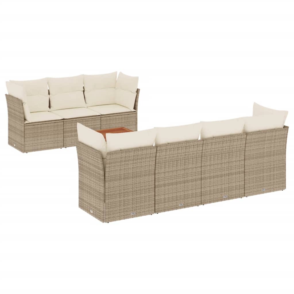 Set Divano da Giardino 8 pz con Cuscini Beige in Polyrattan | homemem39