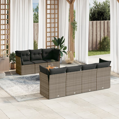 Set Divano da Giardino 8 pz con Cuscini Grigio in Polyrattan - homemem39