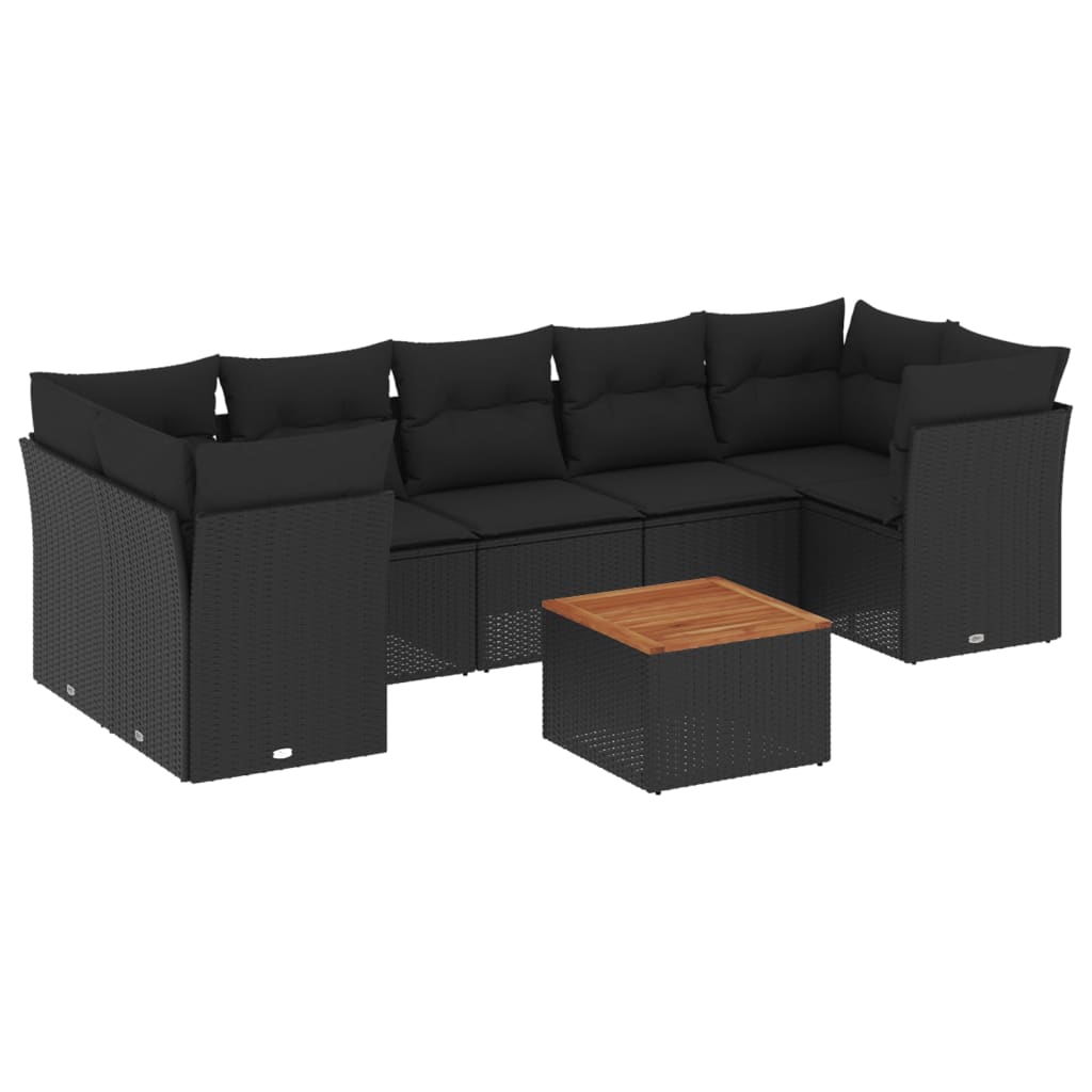 Set Divani da Giardino con Cuscini 8 pz Nero in Polyrattan - homemem39