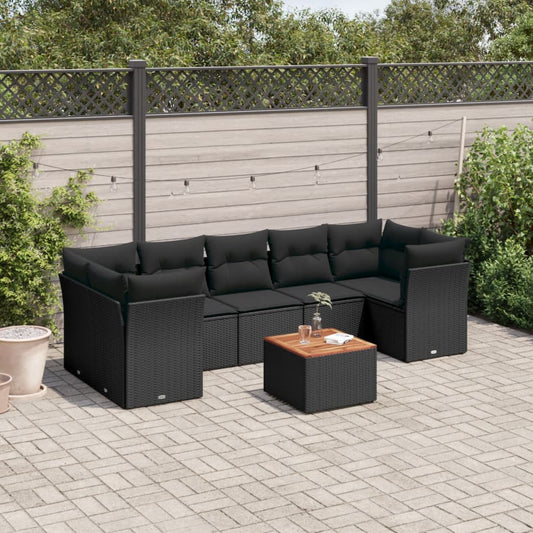 Set Divani da Giardino con Cuscini 8 pz Nero in Polyrattan | homemem39