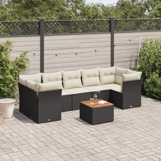 Set Divani da Giardino con Cuscini 8 pz Nero in Polyrattan - homemem39