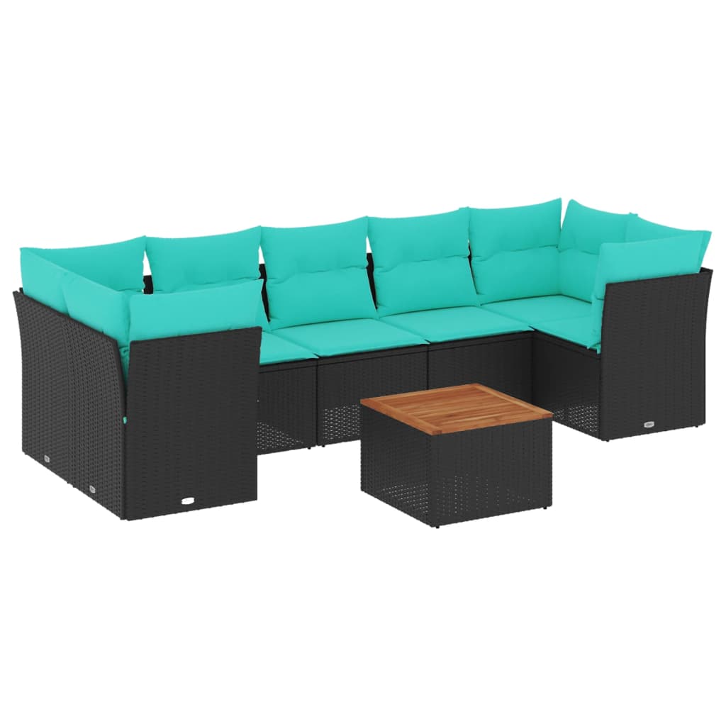 Set Divani da Giardino 8 pz con Cuscini Nero in Polyrattan | homemem39