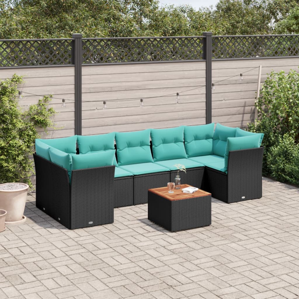 Set Divani da Giardino 8 pz con Cuscini Nero in Polyrattan | homemem39