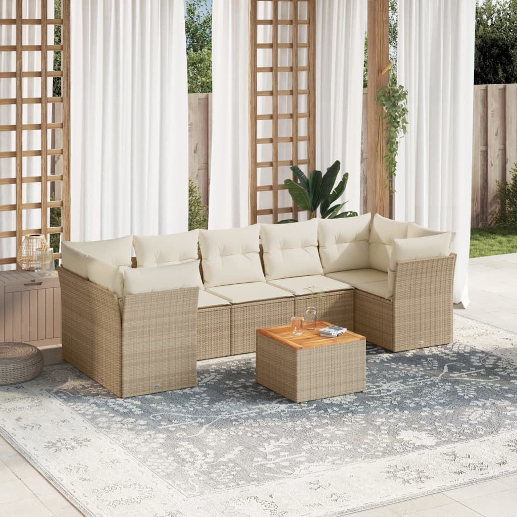 Set Divano da Giardino 8 pz con Cuscini Beige in Polyrattan | homemem39