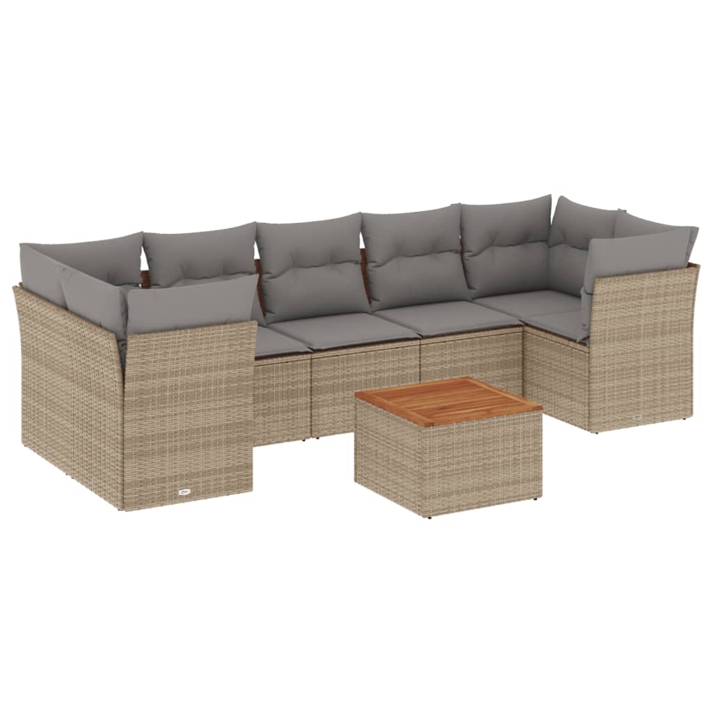 Set Divano da Giardino 8 pz con Cuscini Beige Misto Polyrattan - homemem39