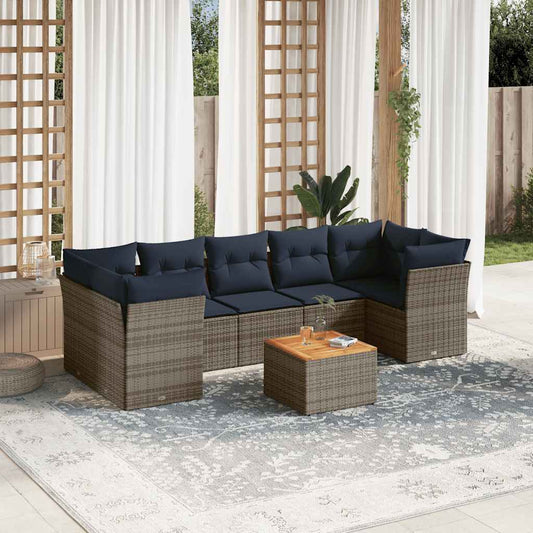 Set Divani da Giardino 8 pz con Cuscini Grigio in Polyrattan - homemem39