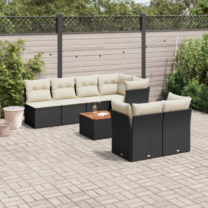Set Divani da Giardino con Cuscini 8 pz Nero in Polyrattan | homemem39