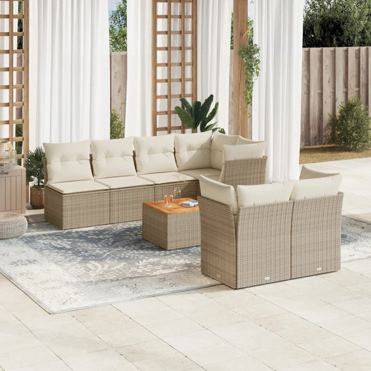 Set Divano da Giardino 8 pz con Cuscini Beige in Polyrattan | homemem39