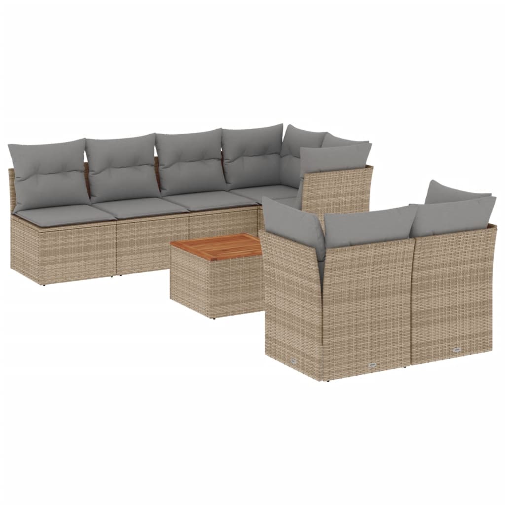 Set Divano da Giardino 8 pz con Cuscini Beige Misto Polyrattan - homemem39
