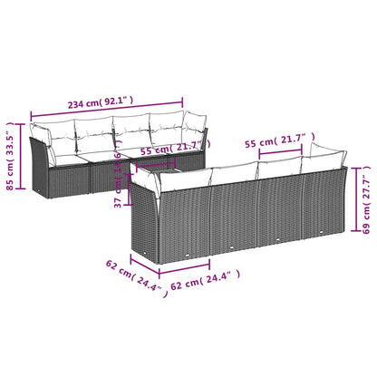 Set Divani da Giardino 9 pz con Cuscini Nero in Polyrattan | homemem39