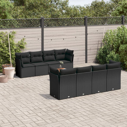 Set Divani da Giardino 9 pz con Cuscini Nero in Polyrattan - homemem39