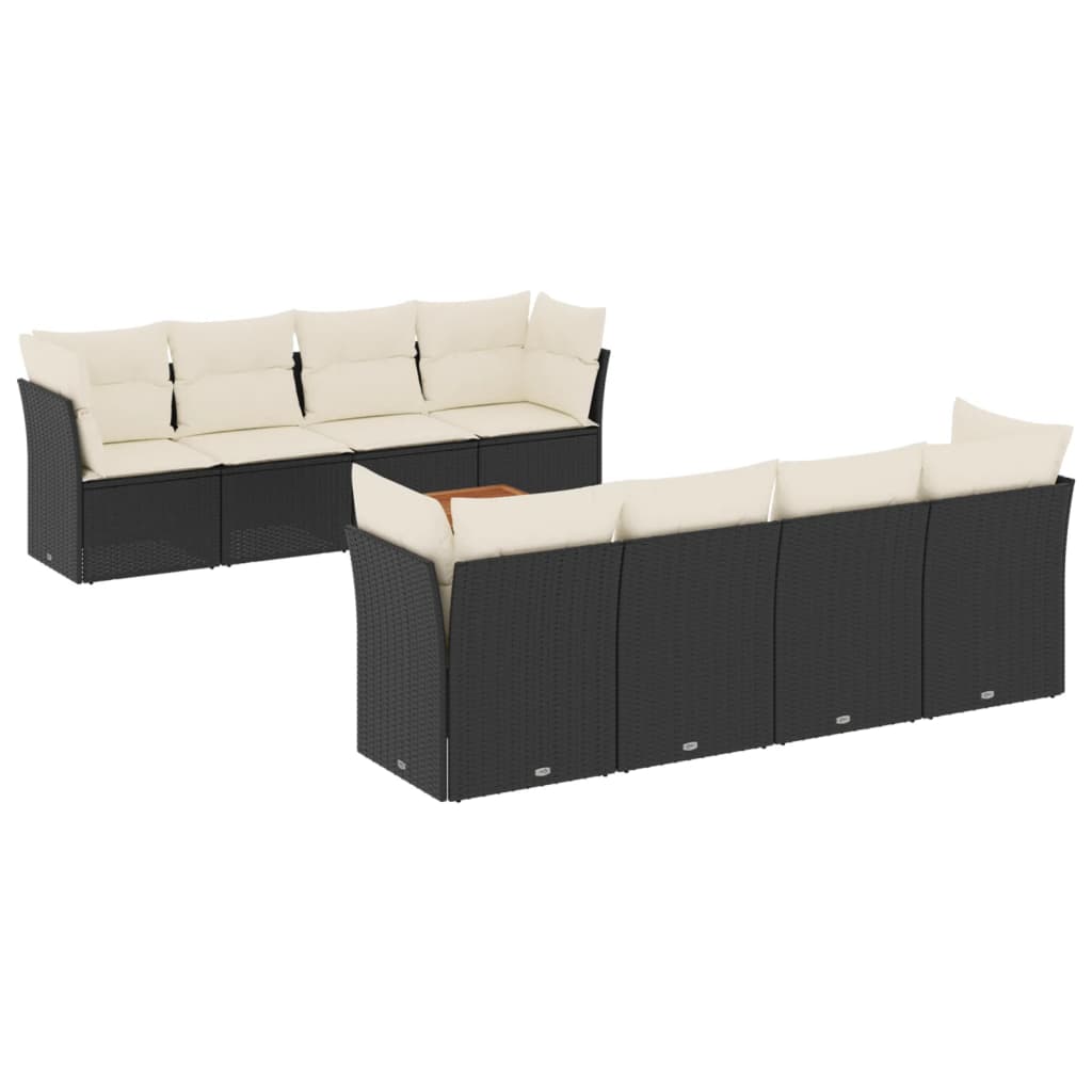 Set Divani da Giardino 9 pz con Cuscini Nero in Polyrattan - homemem39