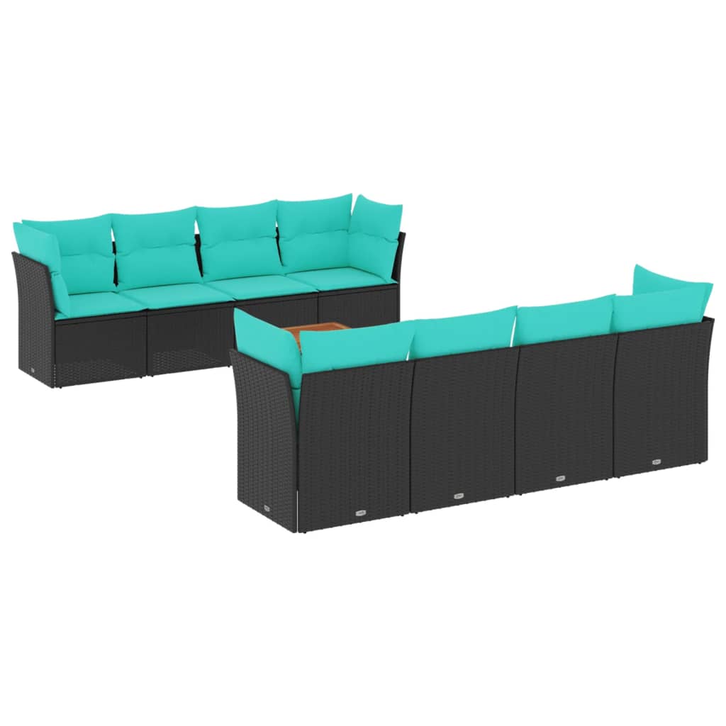 Set Divani da Giardino 9 pz con Cuscini Nero in Polyrattan | homemem39
