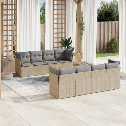 Set Divano da Giardino 9 pz con Cuscini Beige Misto Polyrattan - homemem39