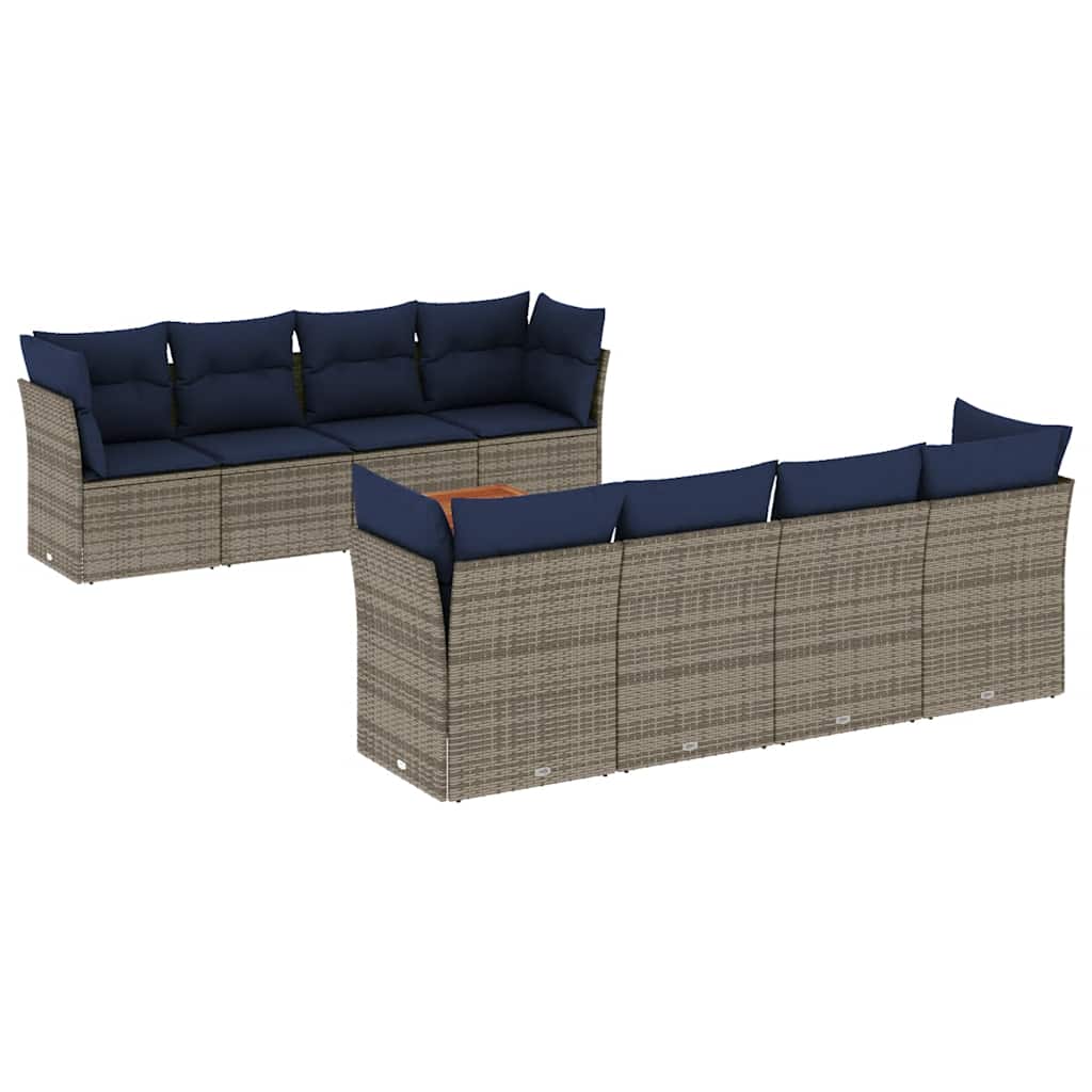 Set Divani da Giardino 9 pz con Cuscini Grigio in Polyrattan - homemem39