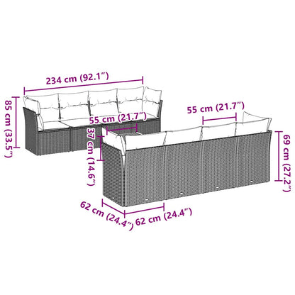 Set Divani da Giardino 9 pz con Cuscini Grigio in Polyrattan - homemem39
