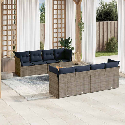 Set Divani da Giardino 9 pz con Cuscini Grigio in Polyrattan - homemem39