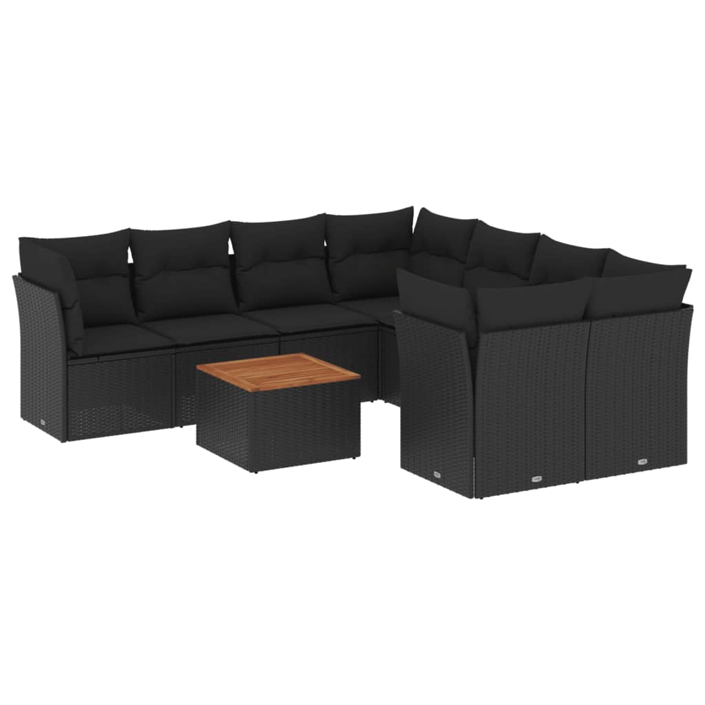 Set Divani da Giardino 9 pz con Cuscini Nero in Polyrattan | homemem39