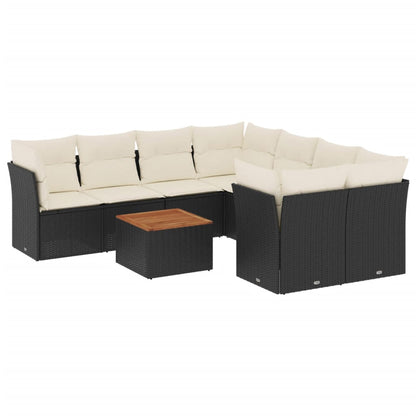 Set Divani da Giardino 9 pz con Cuscini Nero in Polyrattan | homemem39