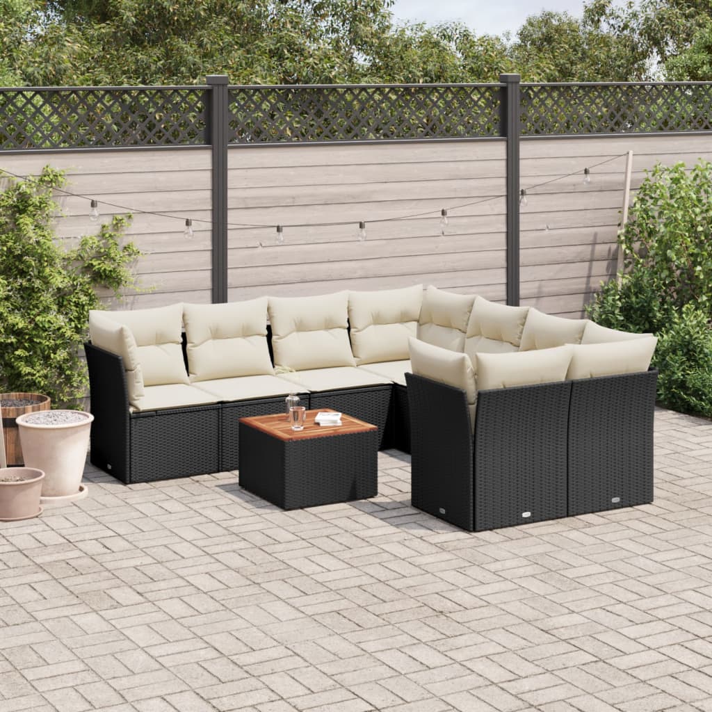 Set Divani da Giardino 9 pz con Cuscini Nero in Polyrattan - homemem39
