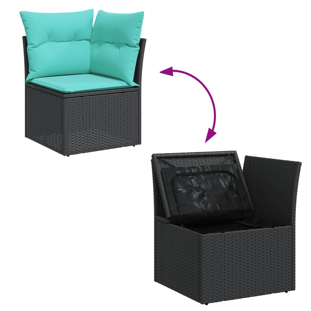 Set Divani da Giardino 9 pz con Cuscini Nero in Polyrattan | homemem39