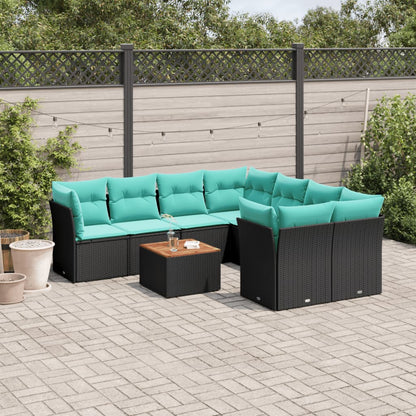 Set Divani da Giardino 9 pz con Cuscini Nero in Polyrattan | homemem39