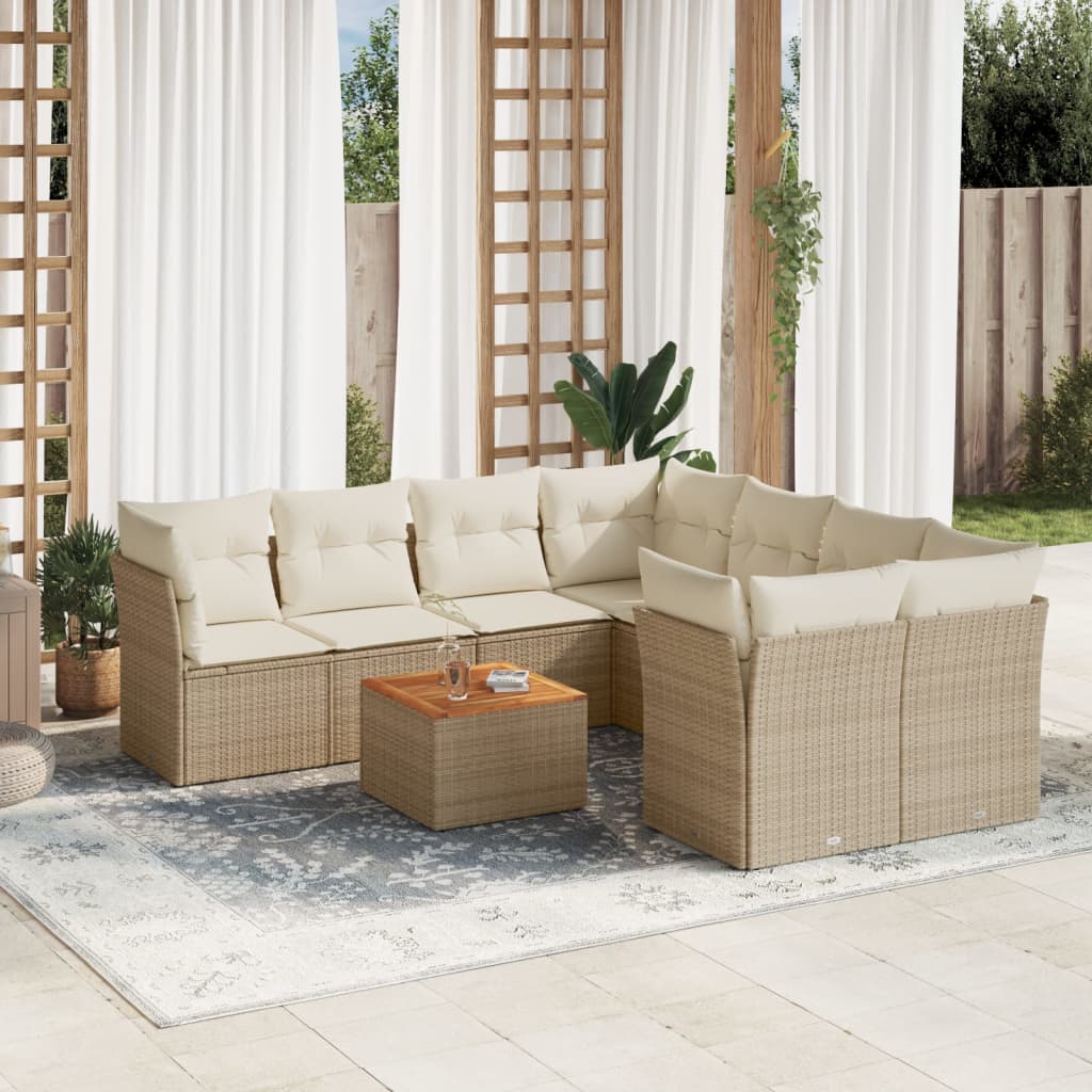 Set Divano da Giardino 9 pz con Cuscini Beige in Polyrattan | homemem39