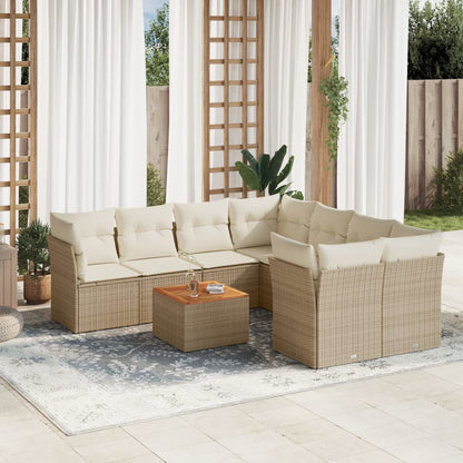Set Divano da Giardino 9 pz con Cuscini Beige in Polyrattan | homemem39