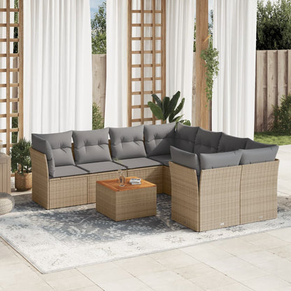 Set Divano da Giardino 9 pz con Cuscini Beige Misto Polyrattan - homemem39